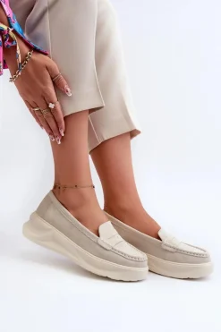 Damskie Evento Zamszowe Damskie Mokasyny Jasnobeżowe Filidia