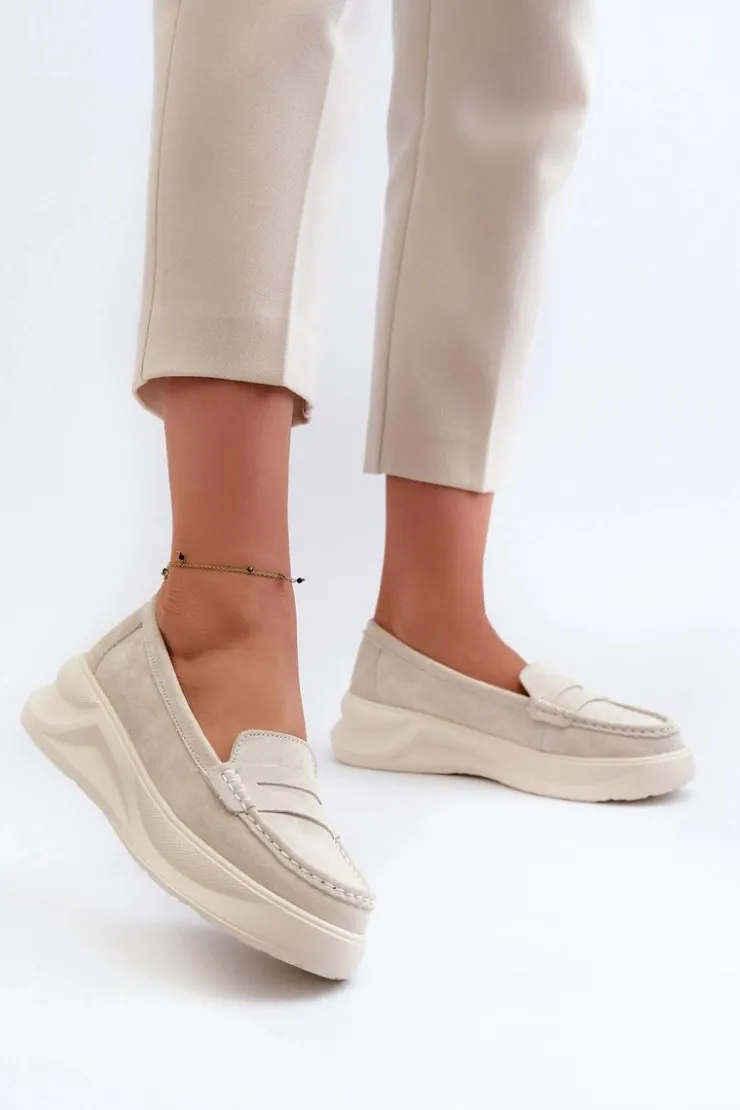 Damskie Evento Zamszowe Damskie Mokasyny Jasnobeżowe Filidia