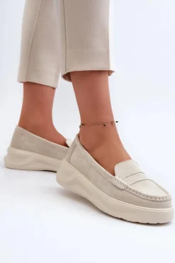 Damskie Evento Zamszowe Damskie Mokasyny Jasnobeżowe Filidia