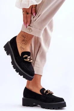 Clearance Damskie buty S.Barski Zamszowe Damskie Mokasyny S.Barski HX52-222 Czarne