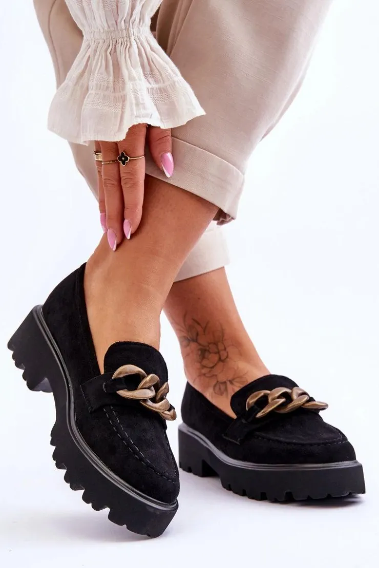 Clearance Damskie buty S.Barski Zamszowe Damskie Mokasyny S.Barski HX52-222 Czarne