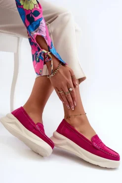 Evento Loafersy Damskie|Mokasyny Na Platformie*Zamszowe Damskie Mokasyny Fuksja Filidia Różowy