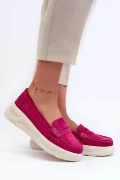Evento Loafersy Damskie|Mokasyny Na Platformie*Zamszowe Damskie Mokasyny Fuksja Filidia Różowy