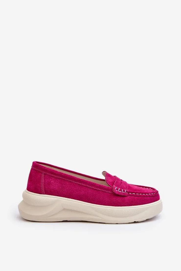 Evento Loafersy Damskie|Mokasyny Na Platformie*Zamszowe Damskie Mokasyny Fuksja Filidia Różowy