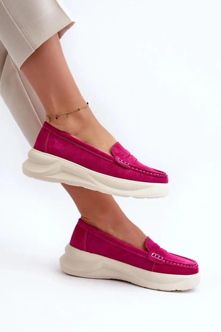 Evento Loafersy Damskie|Mokasyny Na Platformie*Zamszowe Damskie Mokasyny Fuksja Filidia Różowy
