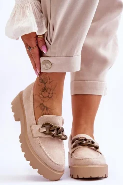 Damskie Damskie buty S.Barski Zamszowe Damskie Mokasyny S.Barski HX52-222 Beżowe