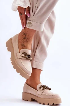 Damskie Damskie buty S.Barski Zamszowe Damskie Mokasyny S.Barski HX52-222 Beżowe