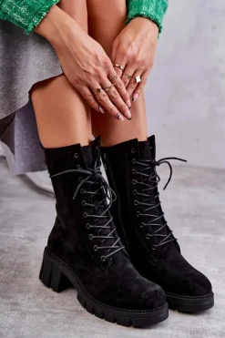 Damskie Boto Zamszowe Damskie Ocieplane Botki Czarne Hermesa