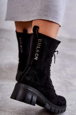 Damskie Boto Zamszowe Damskie Ocieplane Botki Czarne Hermesa