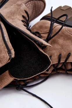 Damskie Boto Zamszowe Damskie Ocieplane Botki Trapery Jasnobrązowe Lemar Rehin