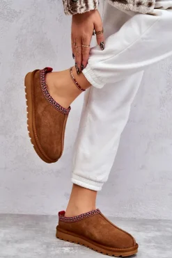 Boto Kapcie Klasyczne*Zamszowe Damskie Papcie Z Futerkiem Camel Buffie