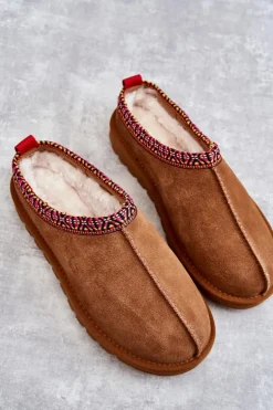 Boto Kapcie Klasyczne*Zamszowe Damskie Papcie Z Futerkiem Camel Buffie