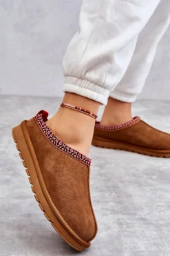 Boto Kapcie Klasyczne*Zamszowe Damskie Papcie Z Futerkiem Camel Buffie