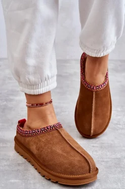 Boto Kapcie Klasyczne*Zamszowe Damskie Papcie Z Futerkiem Camel Buffie