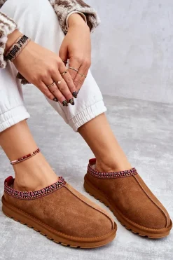 Boto Kapcie Klasyczne*Zamszowe Damskie Papcie Z Futerkiem Camel Buffie