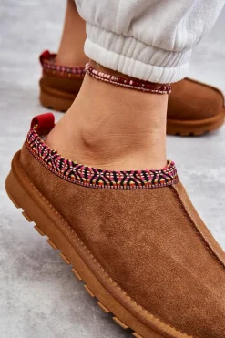 Boto Kapcie Klasyczne*Zamszowe Damskie Papcie Z Futerkiem Camel Buffie