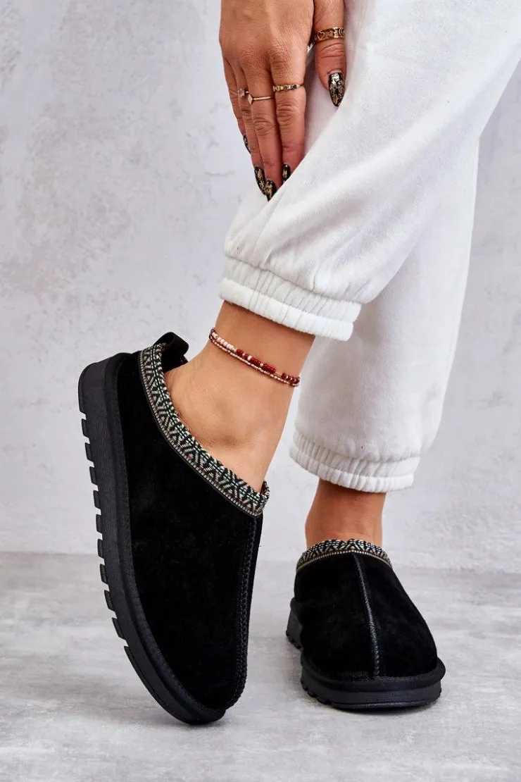 Boto Kapcie Klasyczne*Zamszowe Damskie Papcie Z Futerkiem Czarne Buffie Czarny