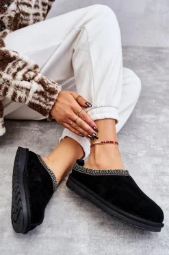 Boto Kapcie Klasyczne*Zamszowe Damskie Papcie Z Futerkiem Czarne Buffie Czarny