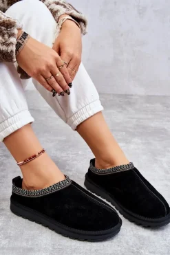 Boto Kapcie Klasyczne*Zamszowe Damskie Papcie Z Futerkiem Czarne Buffie Czarny