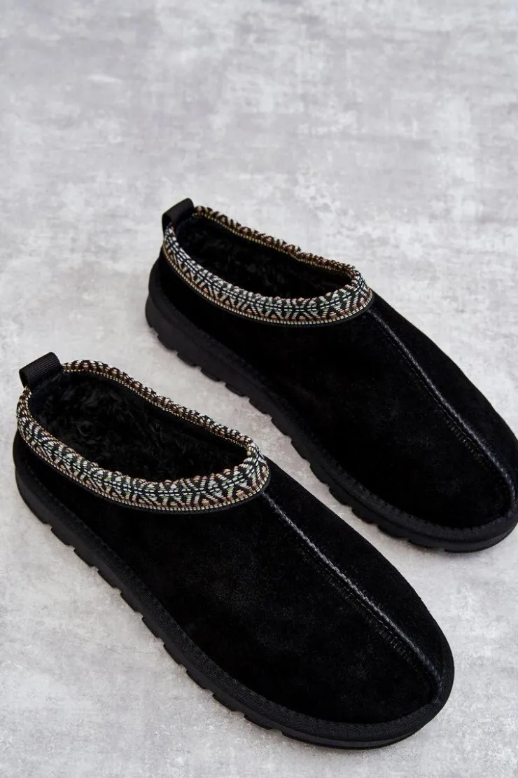 Boto Kapcie Klasyczne*Zamszowe Damskie Papcie Z Futerkiem Czarne Buffie Czarny