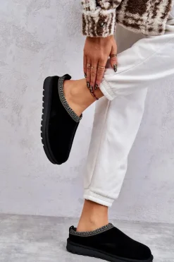 Boto Kapcie Klasyczne*Zamszowe Damskie Papcie Z Futerkiem Czarne Buffie Czarny