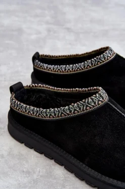 Boto Kapcie Klasyczne*Zamszowe Damskie Papcie Z Futerkiem Czarne Buffie Czarny