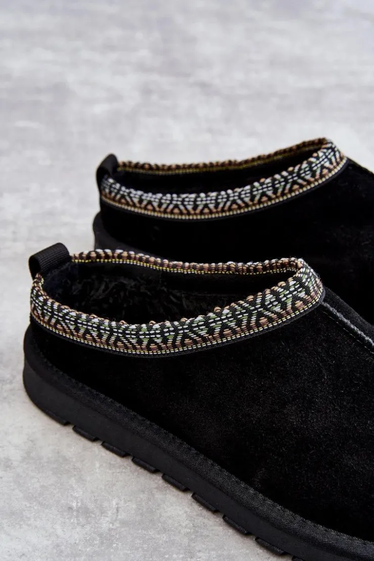 Boto Kapcie Klasyczne*Zamszowe Damskie Papcie Z Futerkiem Czarne Buffie Czarny