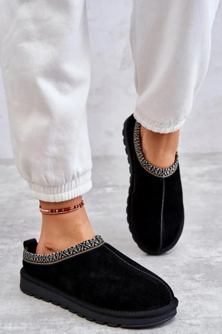 Boto Kapcie Klasyczne*Zamszowe Damskie Papcie Z Futerkiem Czarne Buffie Czarny