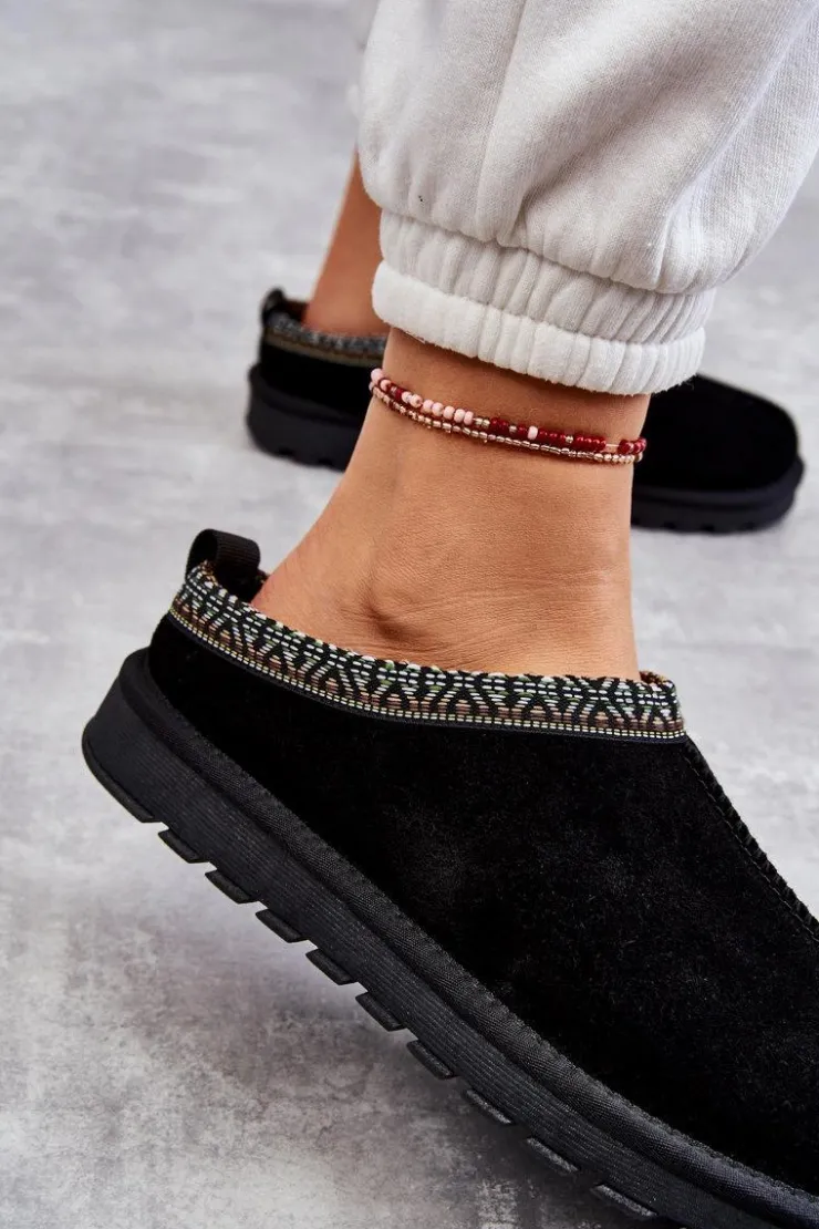 Boto Kapcie Klasyczne*Zamszowe Damskie Papcie Z Futerkiem Czarne Buffie Czarny