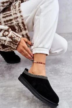 Boto Kapcie Klasyczne*Zamszowe Damskie Papcie Z Futerkiem Czarne Buffie Czarny