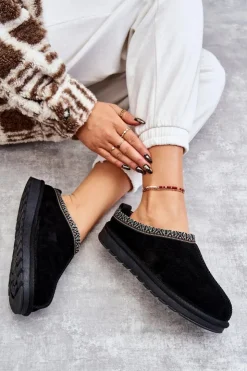 Boto Kapcie Klasyczne*Zamszowe Damskie Papcie Z Futerkiem Czarne Buffie Czarny