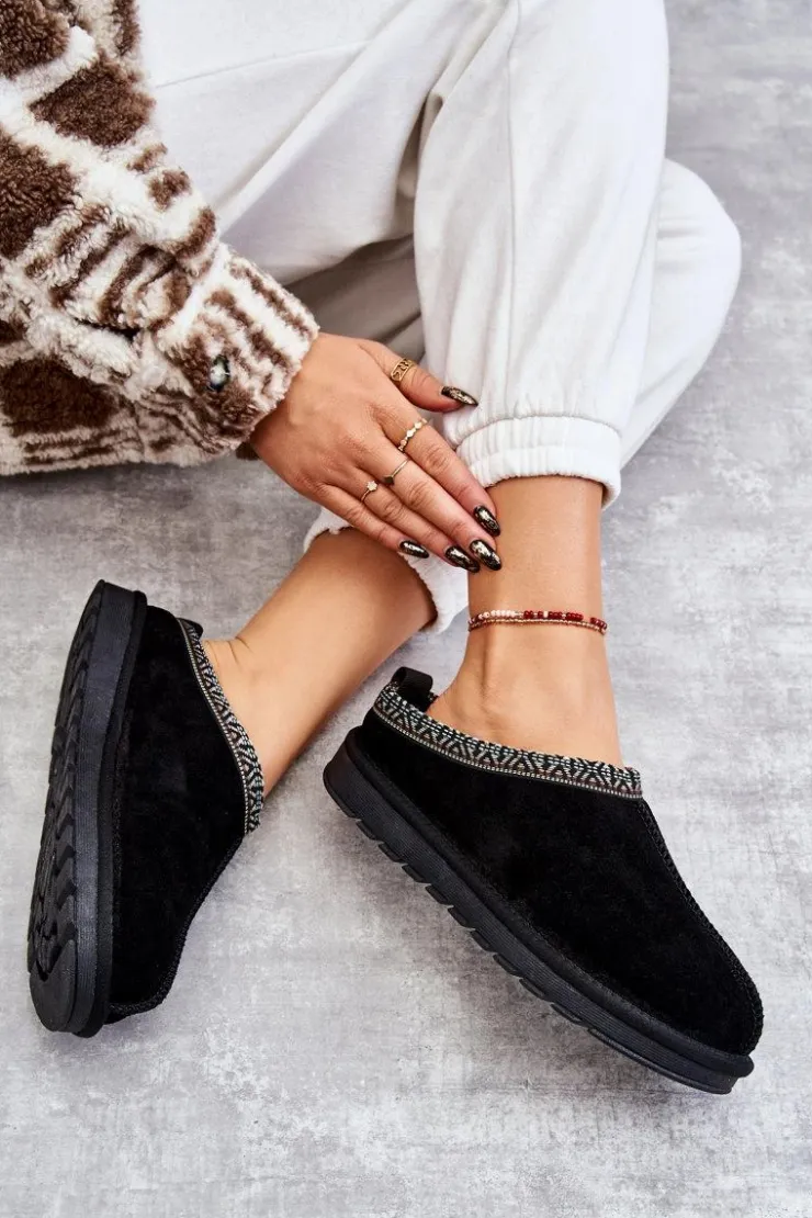 Boto Kapcie Klasyczne*Zamszowe Damskie Papcie Z Futerkiem Czarne Buffie Czarny