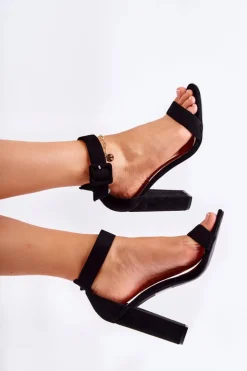 Boto Sandały Na Obcasie*Zamszowe Damskie Sandałki Na Obcasie Czarne Bergamo