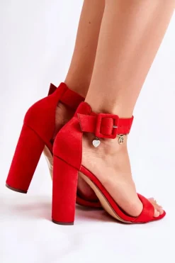 Damskie Boto Zamszowe Damskie Sandałki Na Obcasie Czerwone Bergamo