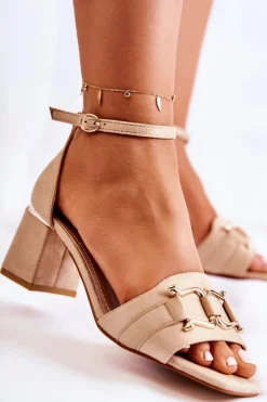 New Boto Zamszowe Damskie Sandały Na Słupku Beżowe Dancer