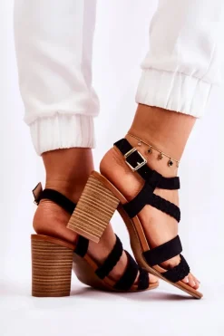 Clearance Evento Zamszowe Damskie Sandały Na Słupku Czarne Elora