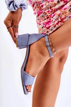 Damskie Boto Zamszowe Damskie Sandały Na Obcasie Niebieskie Luciana