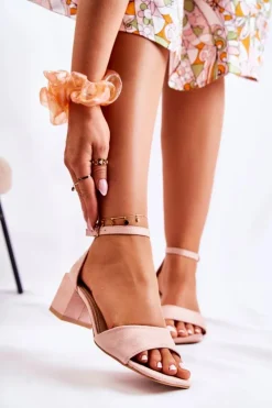 Boto Sandały Na Obcasie*Zamszowe Damskie Sandały Na Obcasie Różowe Luciana