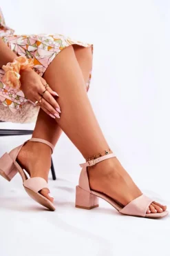 Boto Sandały Na Obcasie*Zamszowe Damskie Sandały Na Obcasie Różowe Luciana