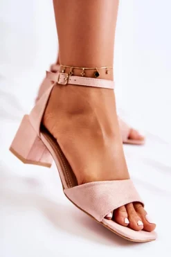 Boto Sandały Na Obcasie*Zamszowe Damskie Sandały Na Obcasie Różowe Luciana