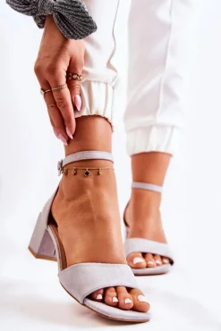 Sale Boto Zamszowe Damskie Sandały Na Obcasie Szare Luciana