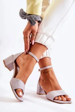 Sale Boto Zamszowe Damskie Sandały Na Obcasie Szare Luciana