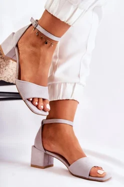 Sale Boto Zamszowe Damskie Sandały Na Obcasie Szare Luciana