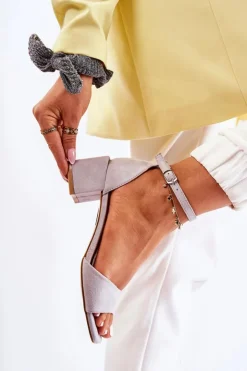 Sale Boto Zamszowe Damskie Sandały Na Obcasie Szare Luciana