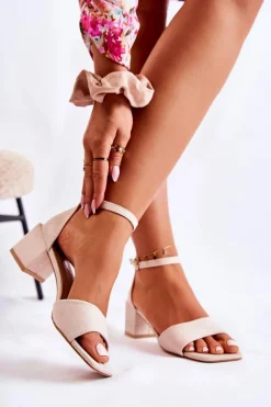 Boto Sandały Na Obcasie*Zamszowe Damskie Sandały Na Obcasie Beżowe Luciana