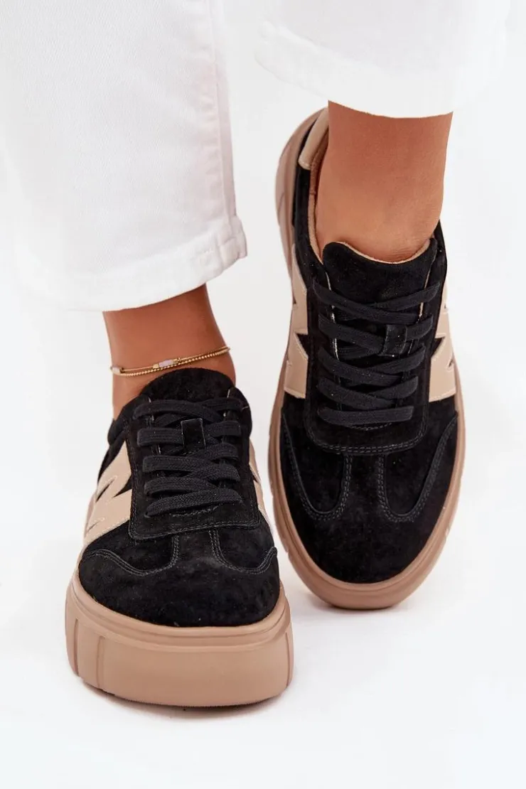 Hot Buty damskie Vinceza Zamszowe Damskie Sneakersy Na Platformie Vinceza 79561 Czarne Czarny