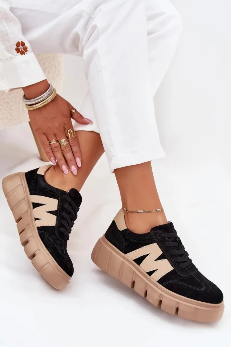 Hot Buty damskie Vinceza Zamszowe Damskie Sneakersy Na Platformie Vinceza 79561 Czarne Czarny