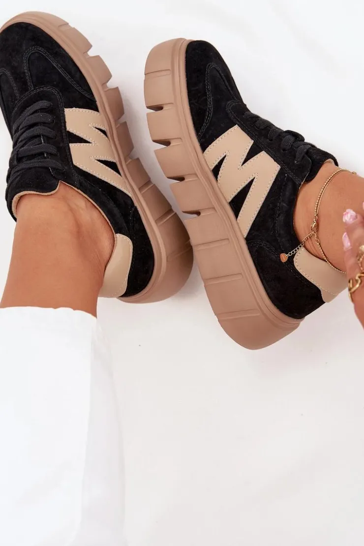 Hot Buty damskie Vinceza Zamszowe Damskie Sneakersy Na Platformie Vinceza 79561 Czarne Czarny