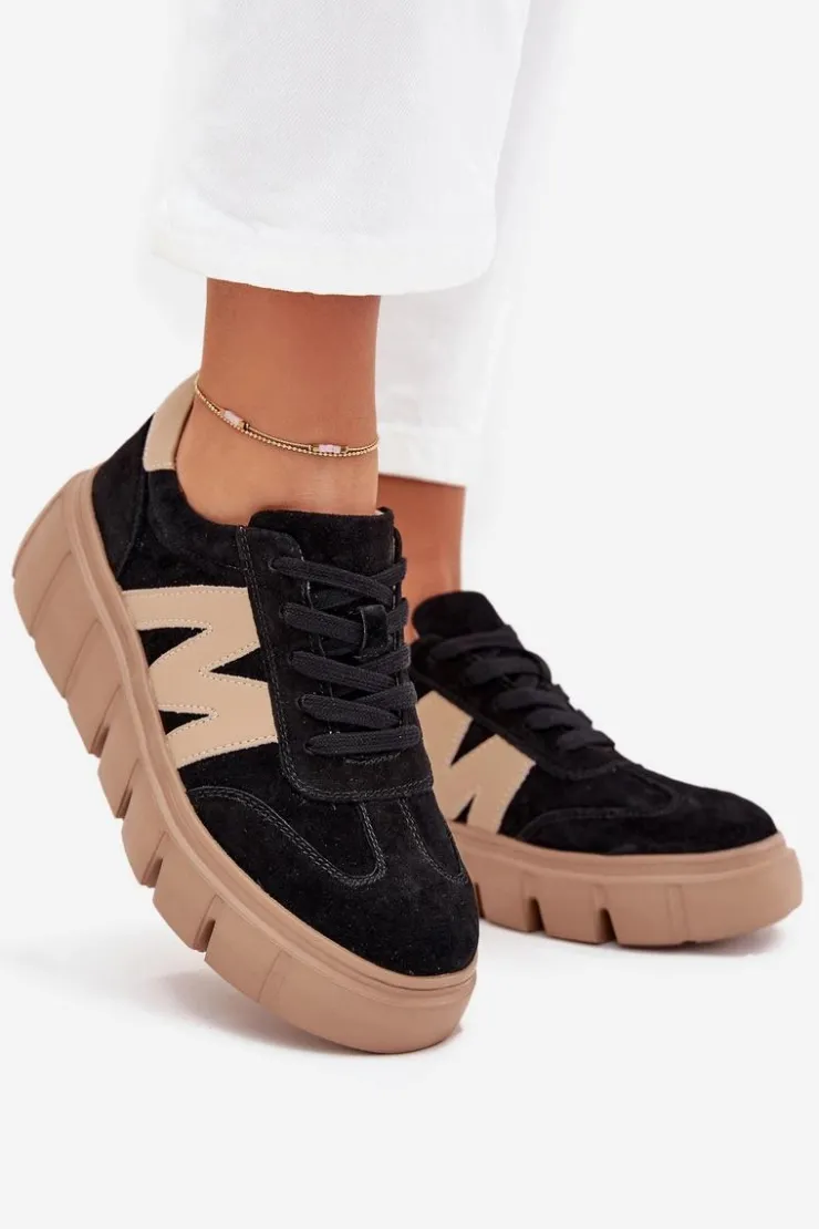 Hot Buty damskie Vinceza Zamszowe Damskie Sneakersy Na Platformie Vinceza 79561 Czarne Czarny