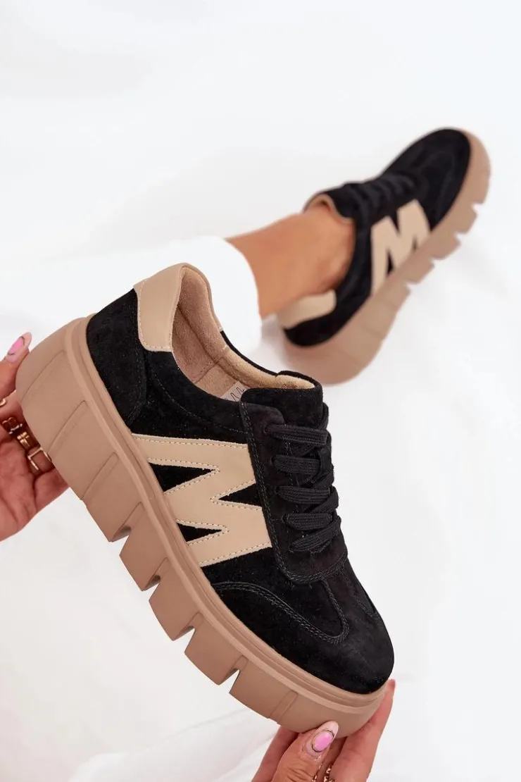 Hot Buty damskie Vinceza Zamszowe Damskie Sneakersy Na Platformie Vinceza 79561 Czarne Czarny